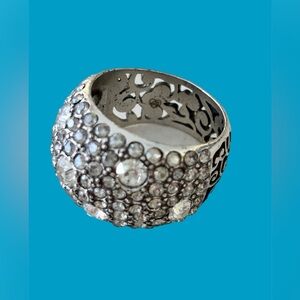 Brighton Silver Plated Cubic Zirconia Crystal Open Scroll Tapered Dome Ring Sz 8